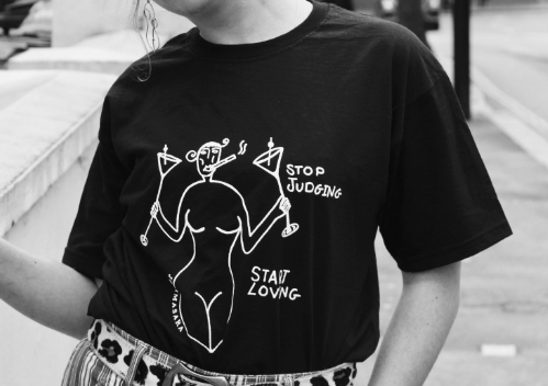 Jemima Sara's illustrations on her own line of T-shirts. Blog post for mental health awareness week.